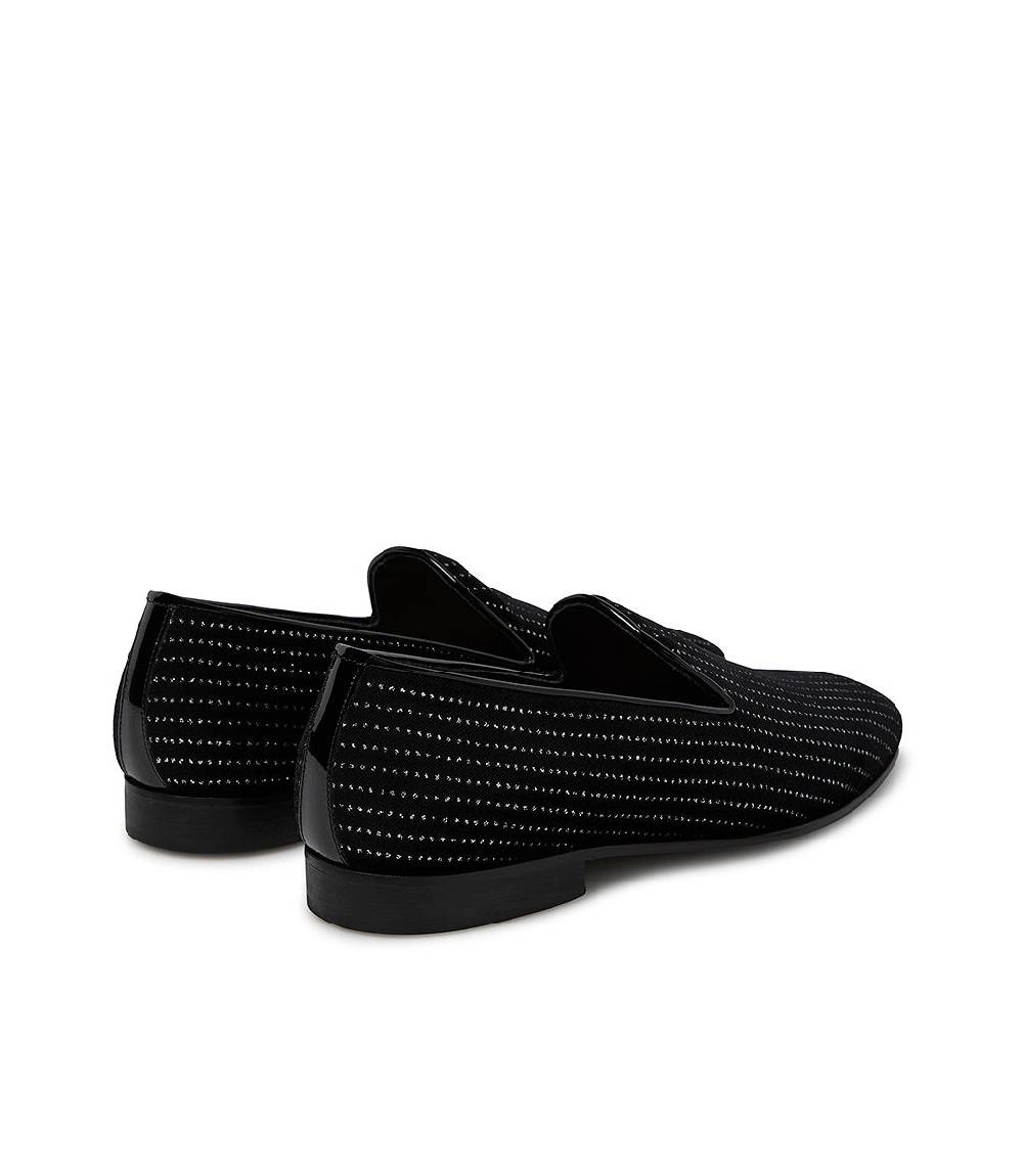 Loriblu Loafer In Velluto Nero Con Micro Cristalli E Dettagli In Vernice