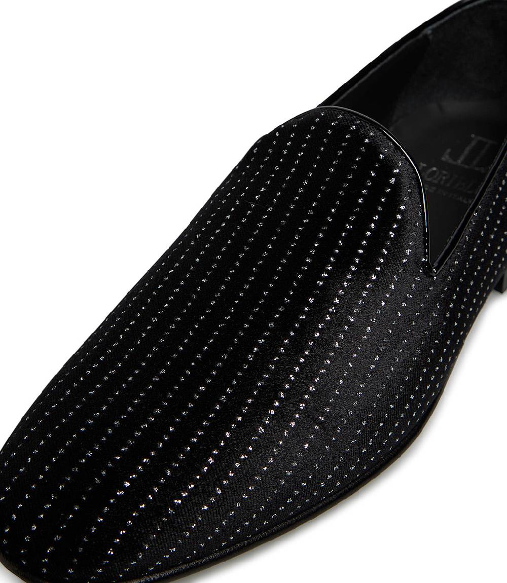 Loriblu Loafer In Velluto Nero Con Micro Cristalli E Dettagli In Vernice