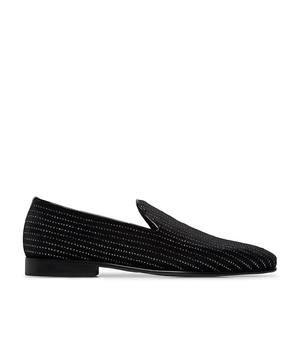 Loriblu Loafer in velluto nero con micro cristalli e dettagli in vernice