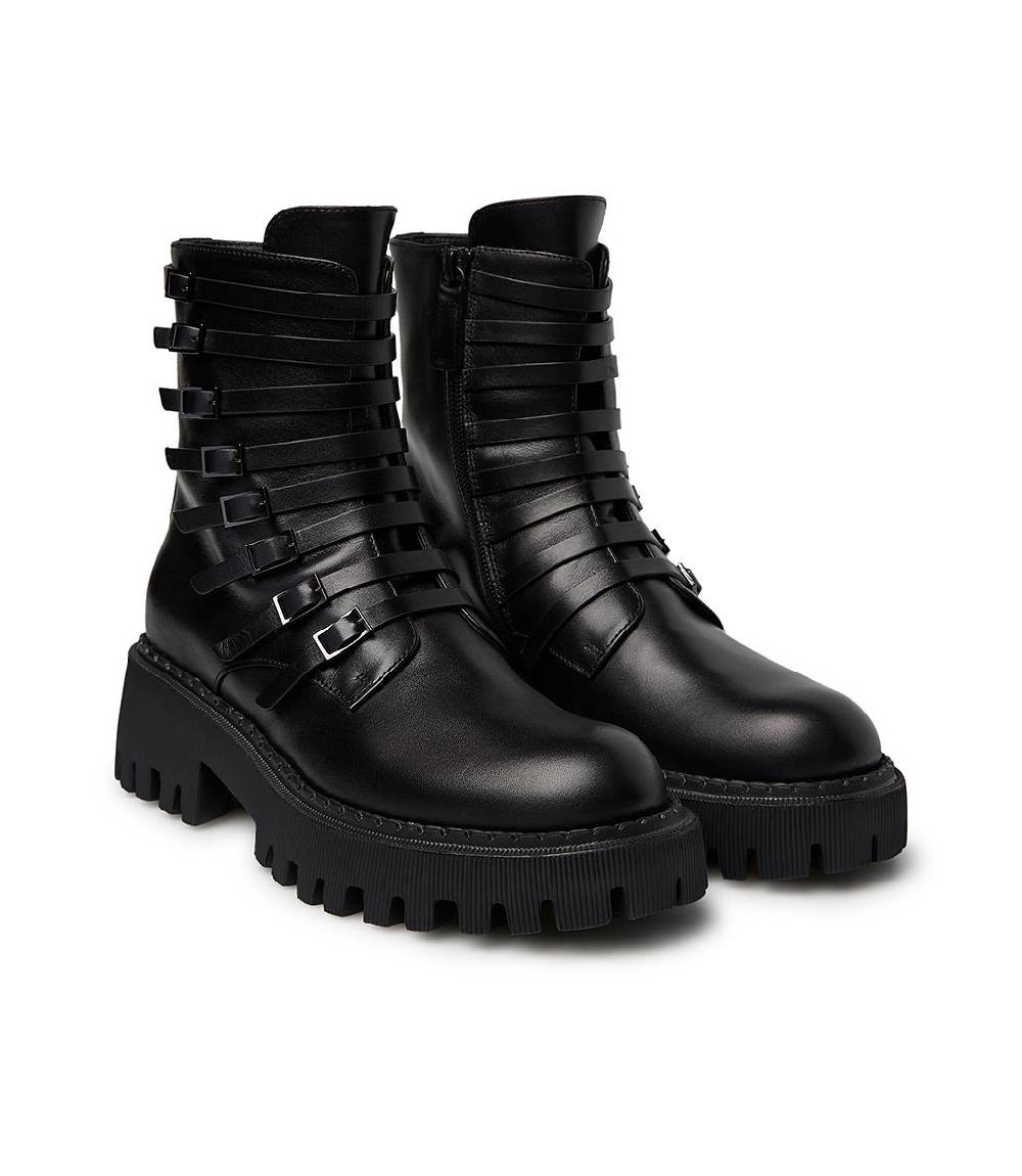 Loriblu Anfibi In Vitello Nero Con Cinturini