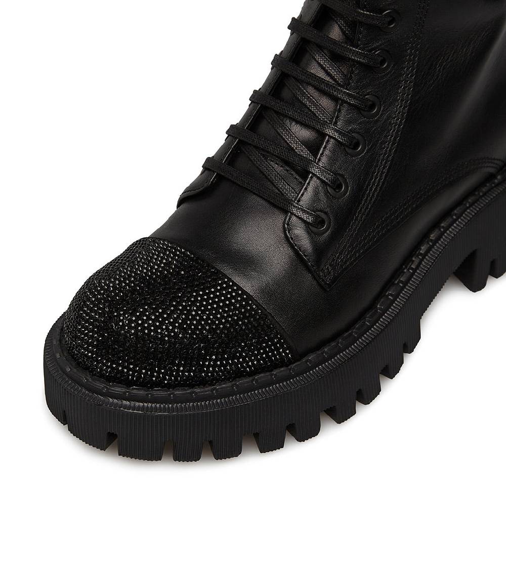 Loriblu Anfibi In Vitello Nero Con Cristalli