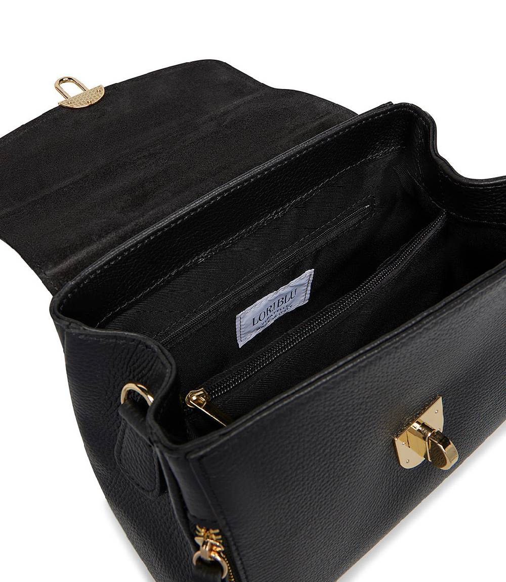 Loriblu Borsa A Mano Nera In Pelle Martellata