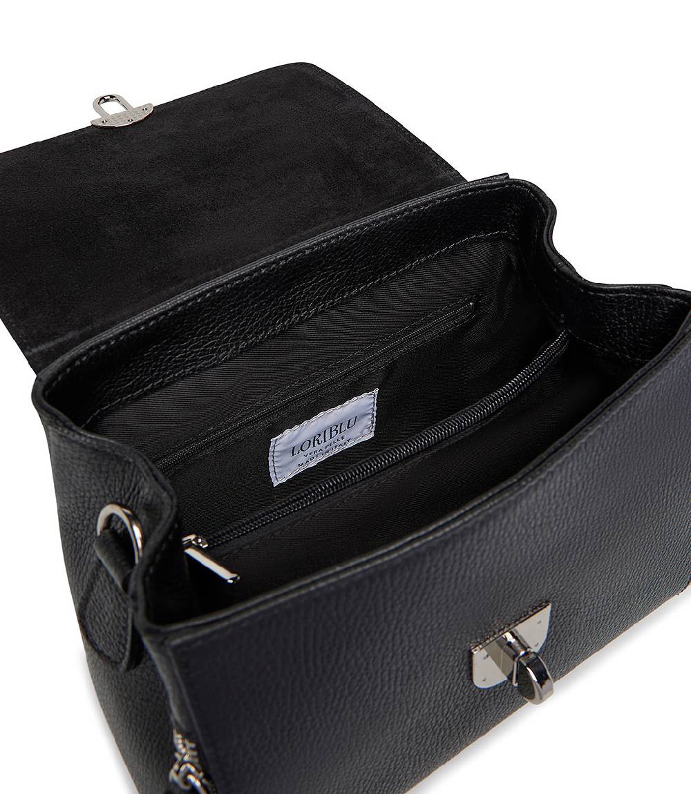 Loriblu Borsa A Mano Nera In Pelle Martellata