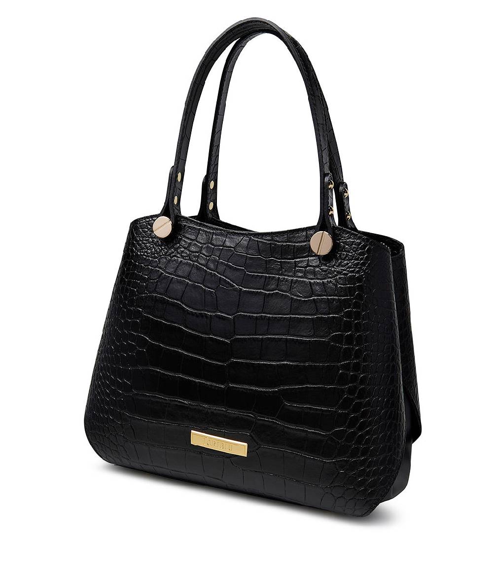 Loriblu Borsa Nera In Pelle Stampa Cocco