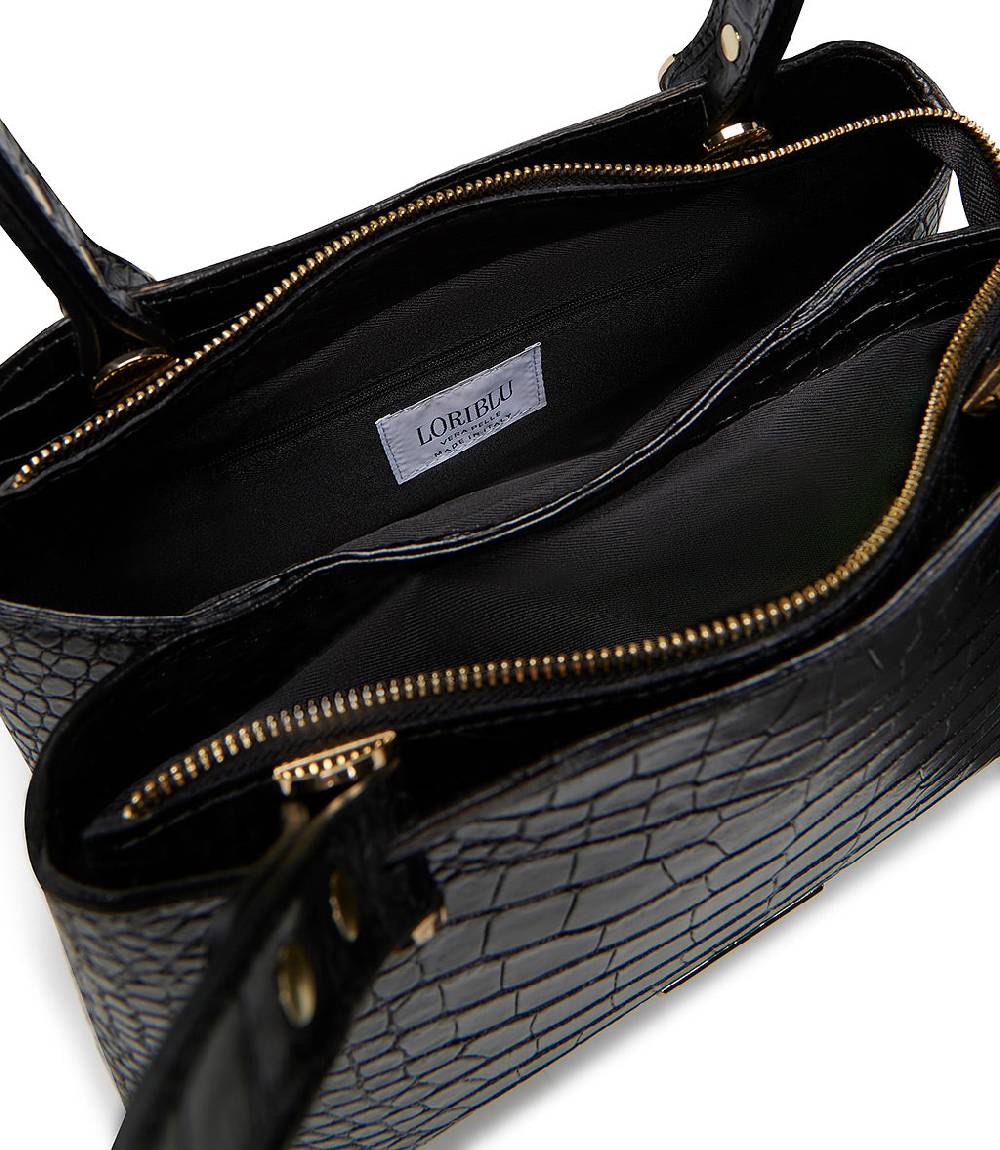 Loriblu Borsa Nera In Pelle Stampa Cocco