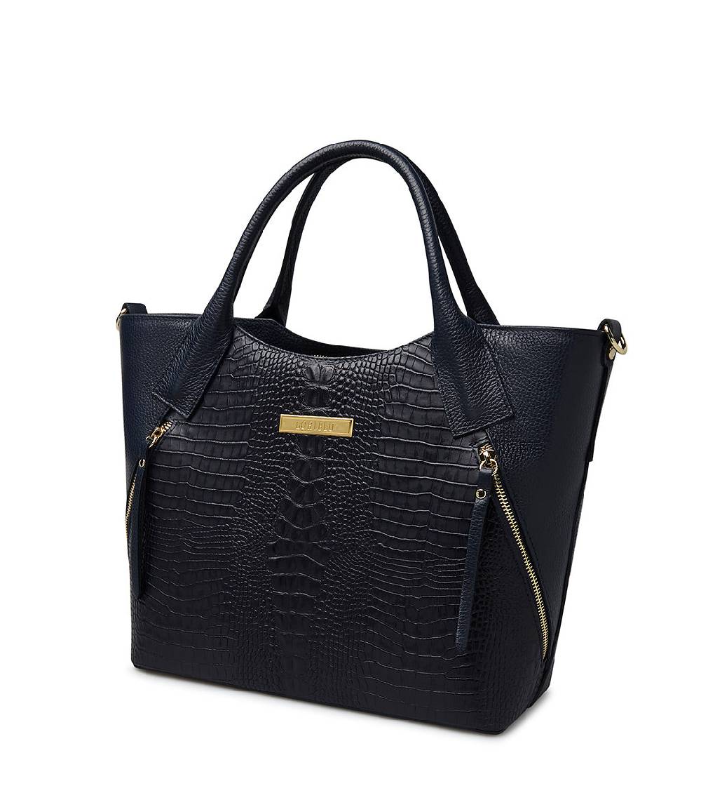 Loriblu Borsa Tote Blu Notte In Pelle Stampata
