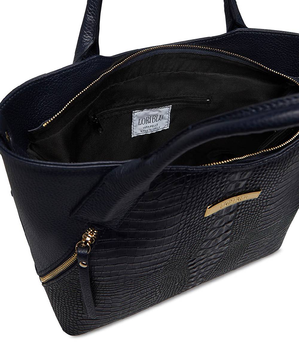 Loriblu Borsa Tote Blu Notte In Pelle Stampata