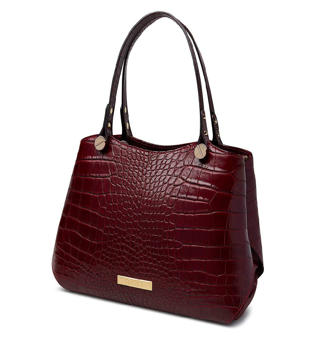 Loriblu Borsa Tote Bordeaux In Pelle Stampa Cocco