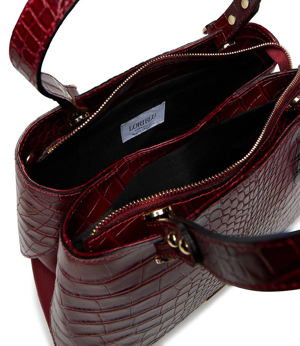 Loriblu Borsa Tote Bordeaux In Pelle Stampa Cocco