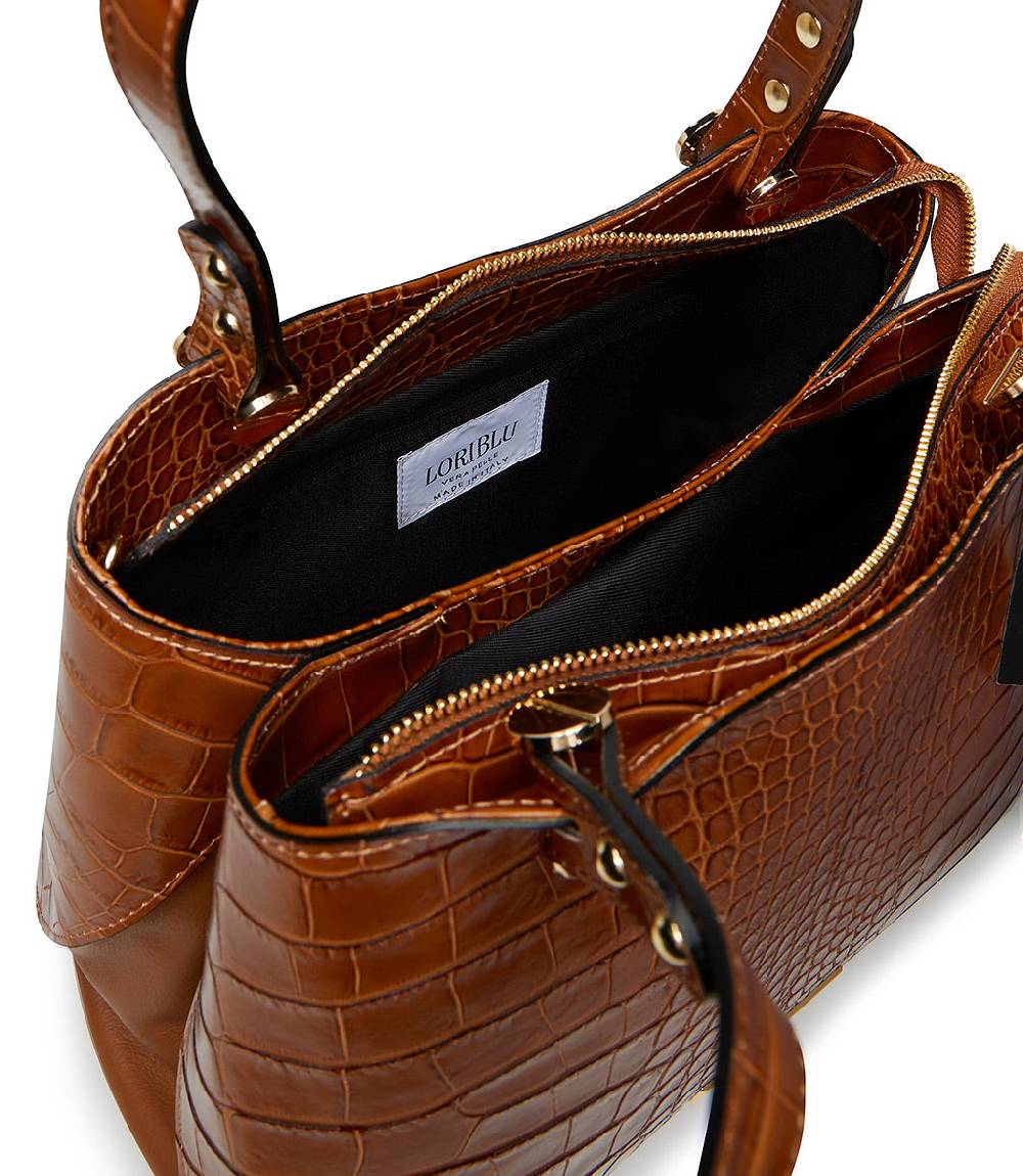 Loriblu Borsa Tote Cuoio In Pelle Stampa Cocco