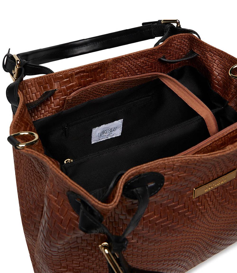 Loriblu Borsa Tote In Pelle Intrecciata Marrone