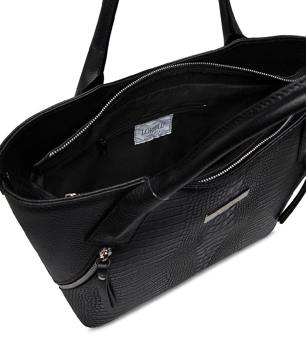 Loriblu Borsa Tote Nera In Pelle Stampata