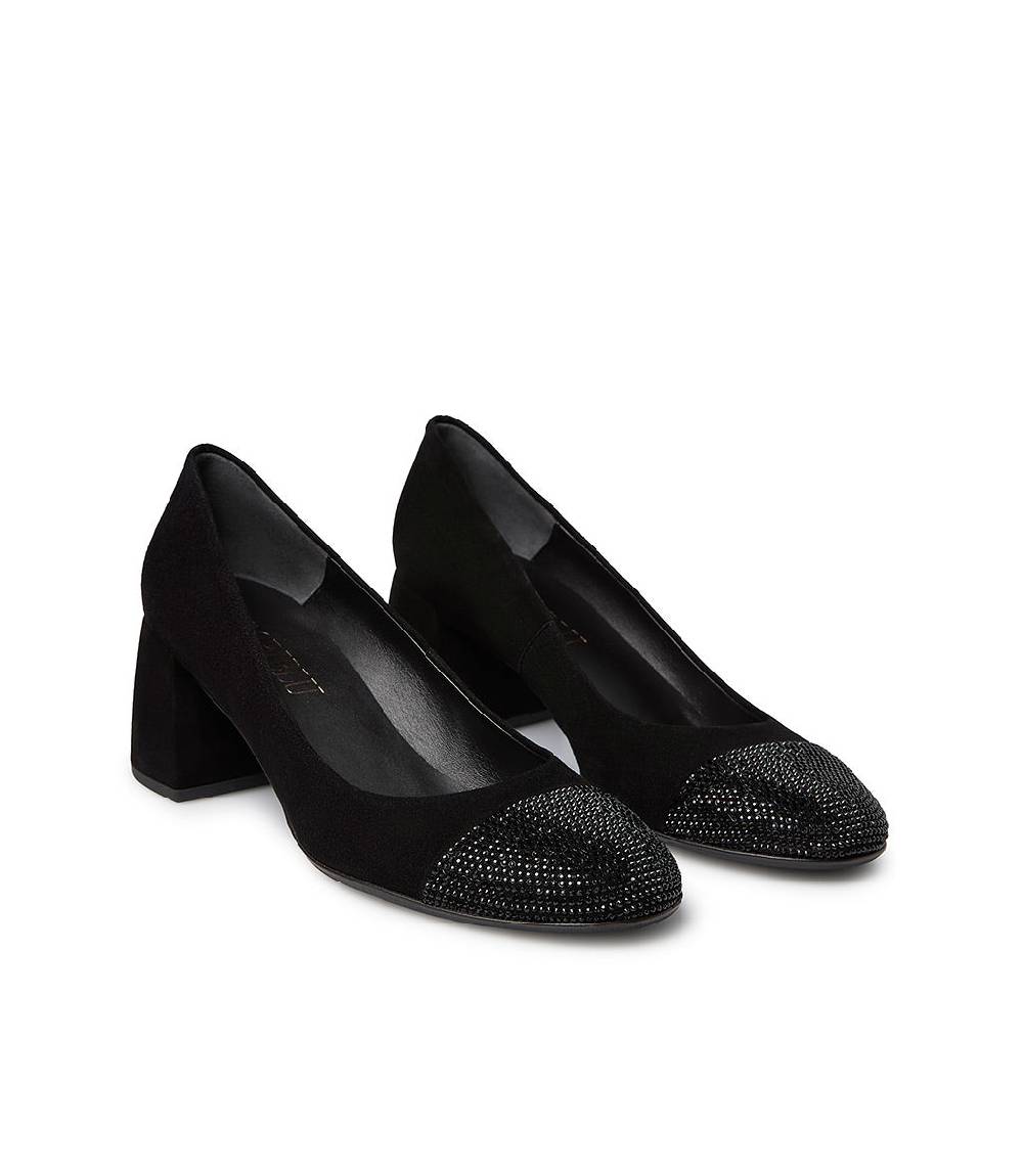 Loriblu Décolleté In Camoscio Nero Con Cristalli