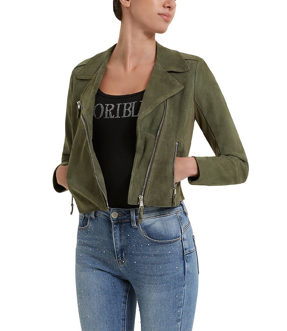 Loriblu Giacca Stile Biker In Camoscio Salvia