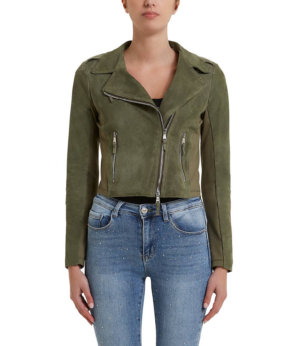 Loriblu Giacca stile biker in camoscio salvia