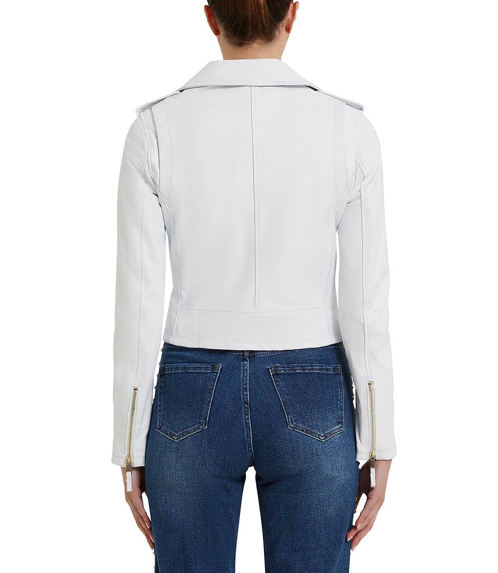 Loriblu Giacca Stile Biker In Pelle Bianca