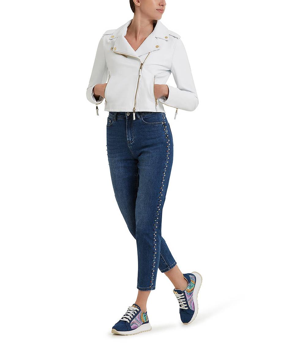 Loriblu Giacca Stile Biker In Pelle Bianca