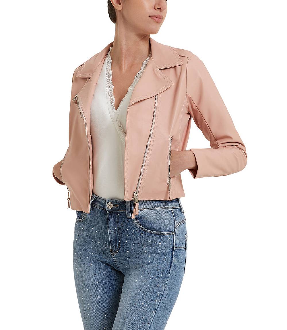 Loriblu Giacca Stile Biker In Pelle Rosa