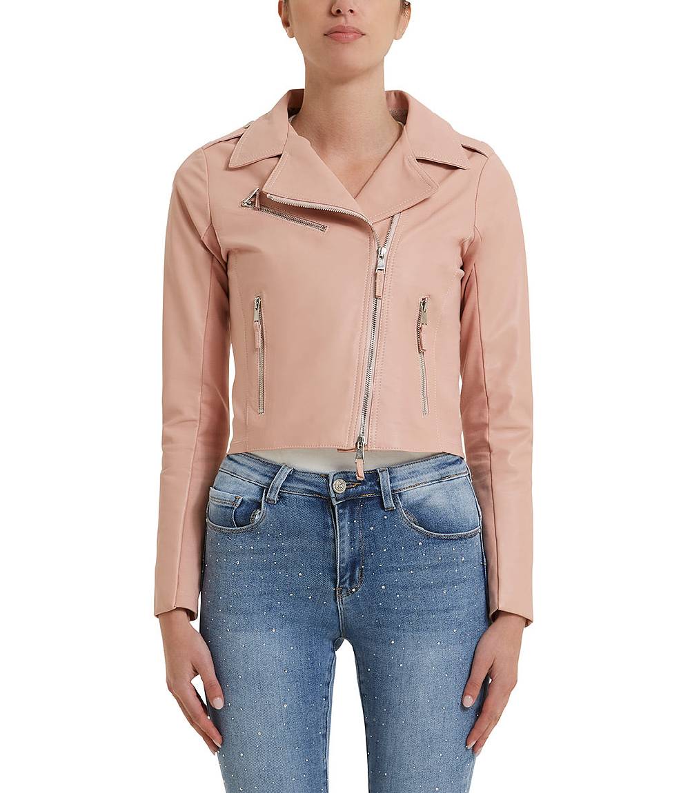 Loriblu Giacca stile biker in pelle rosa