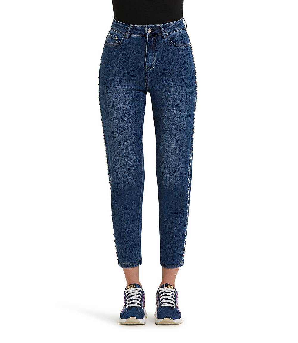 Loriblu Jeans a gamba dritta con cristalli