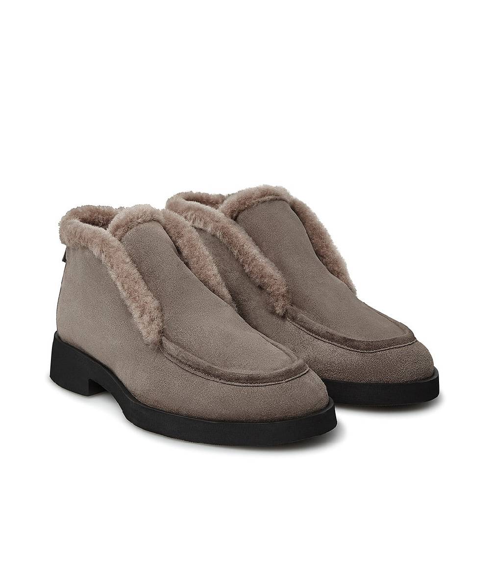 Loriblu Mocassini In Camoscio E Pelliccia Fango
