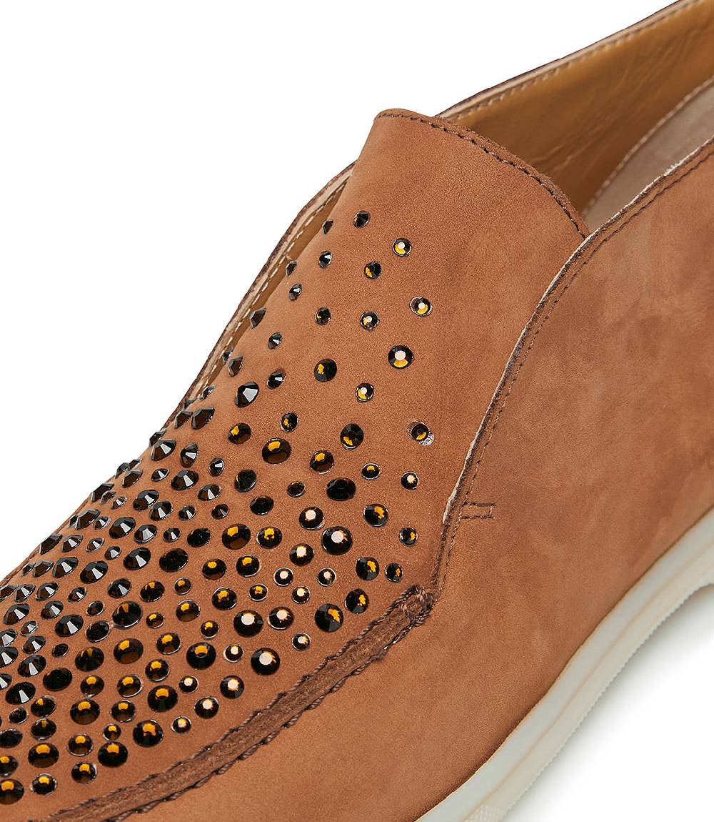 Loriblu Mocassini In Nabuk Ruggine Con Cristalli