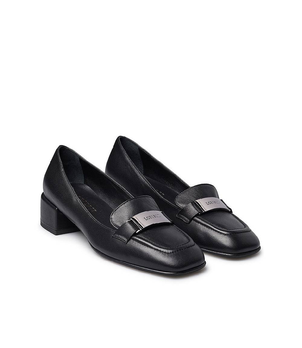 Loriblu Mocassini In Nappa Nera Con Placca Logo