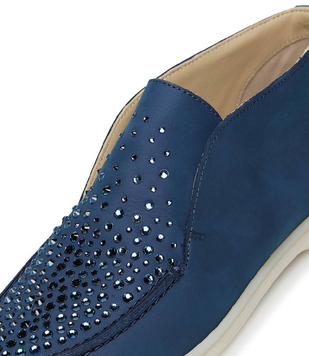 Loriblu Mocassini In Pelle Blu Con Cristalli