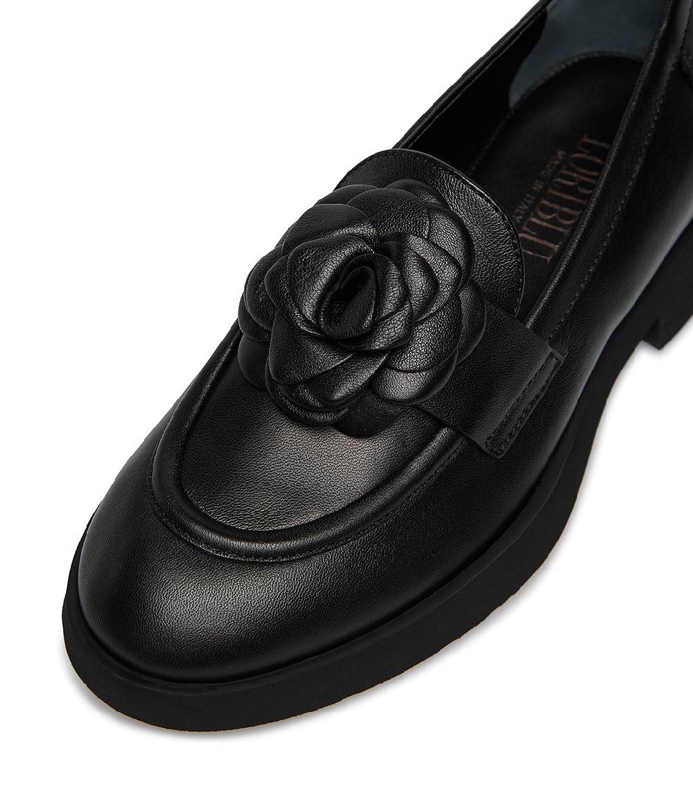 Loriblu Mocassino In Nappa Nero Con Fiore