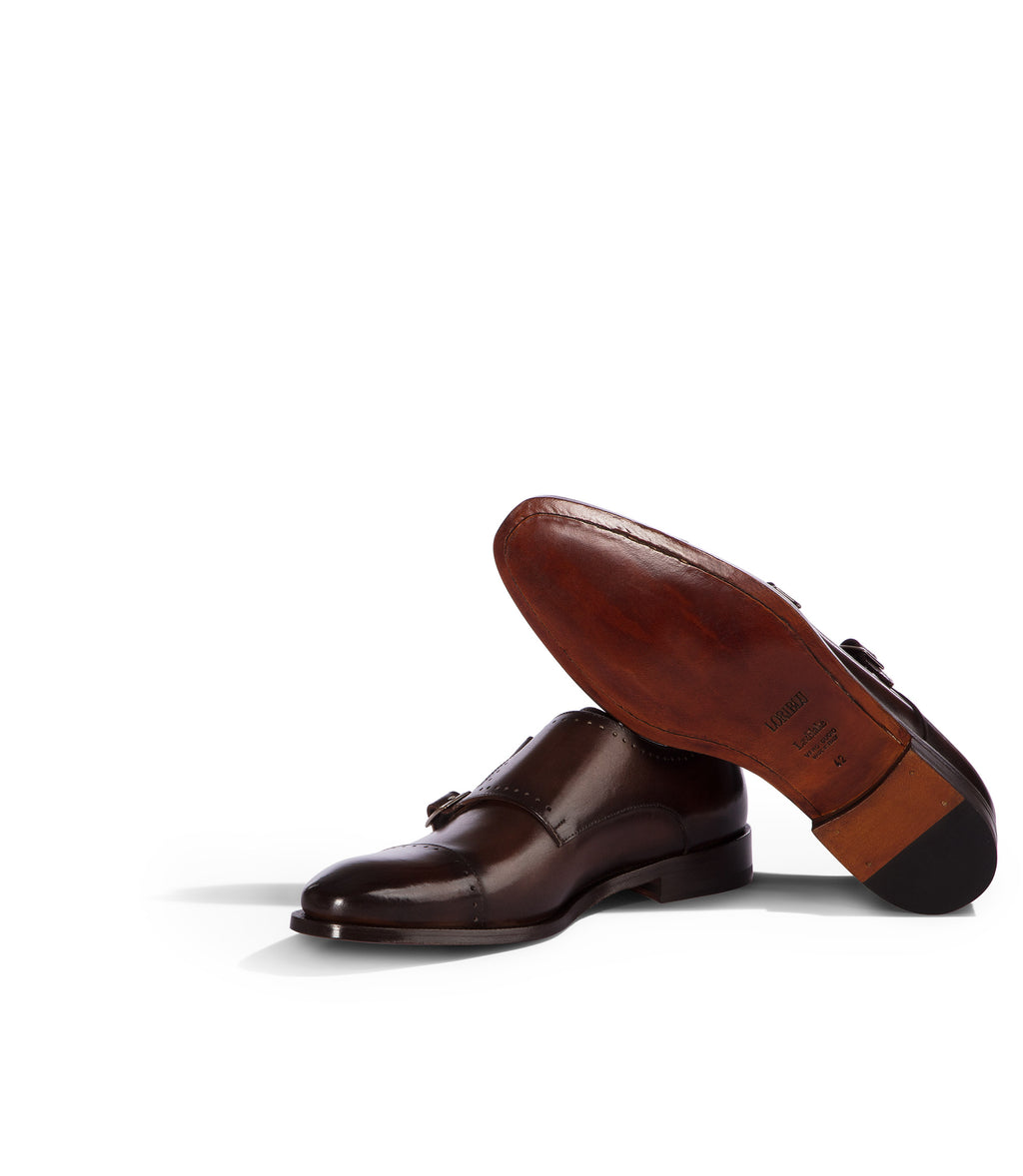 Loriblu Monk Strap In Pelle Marrone Brogue