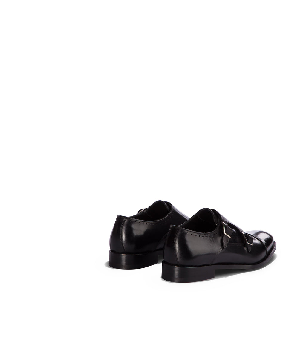 Loriblu Monk Strap In Pelle Nera Brogue
