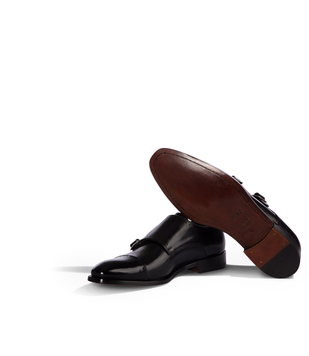 Loriblu Monk Strap In Pelle Nera Brogue