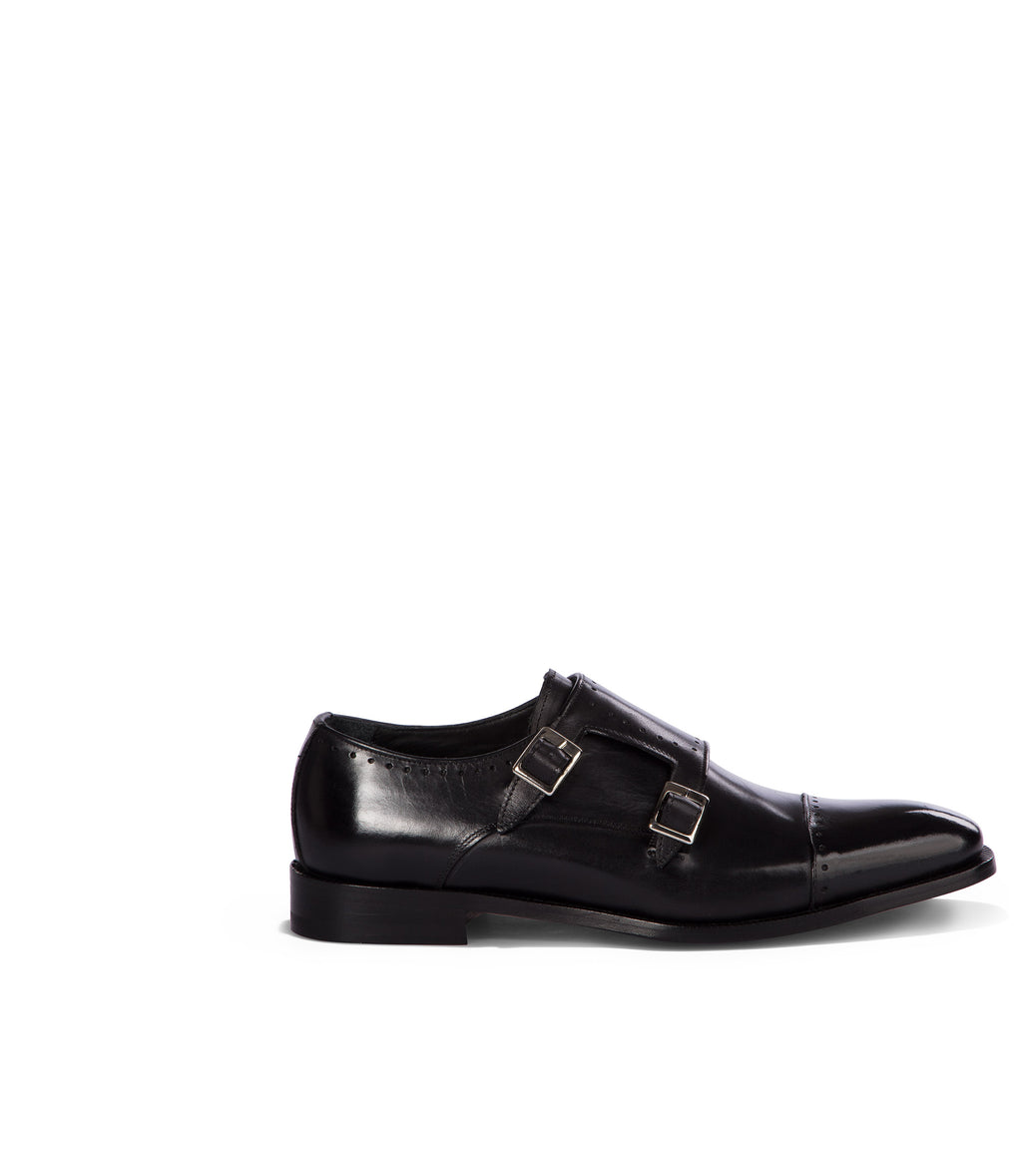 Loriblu Monk strap in pelle nera brogue
