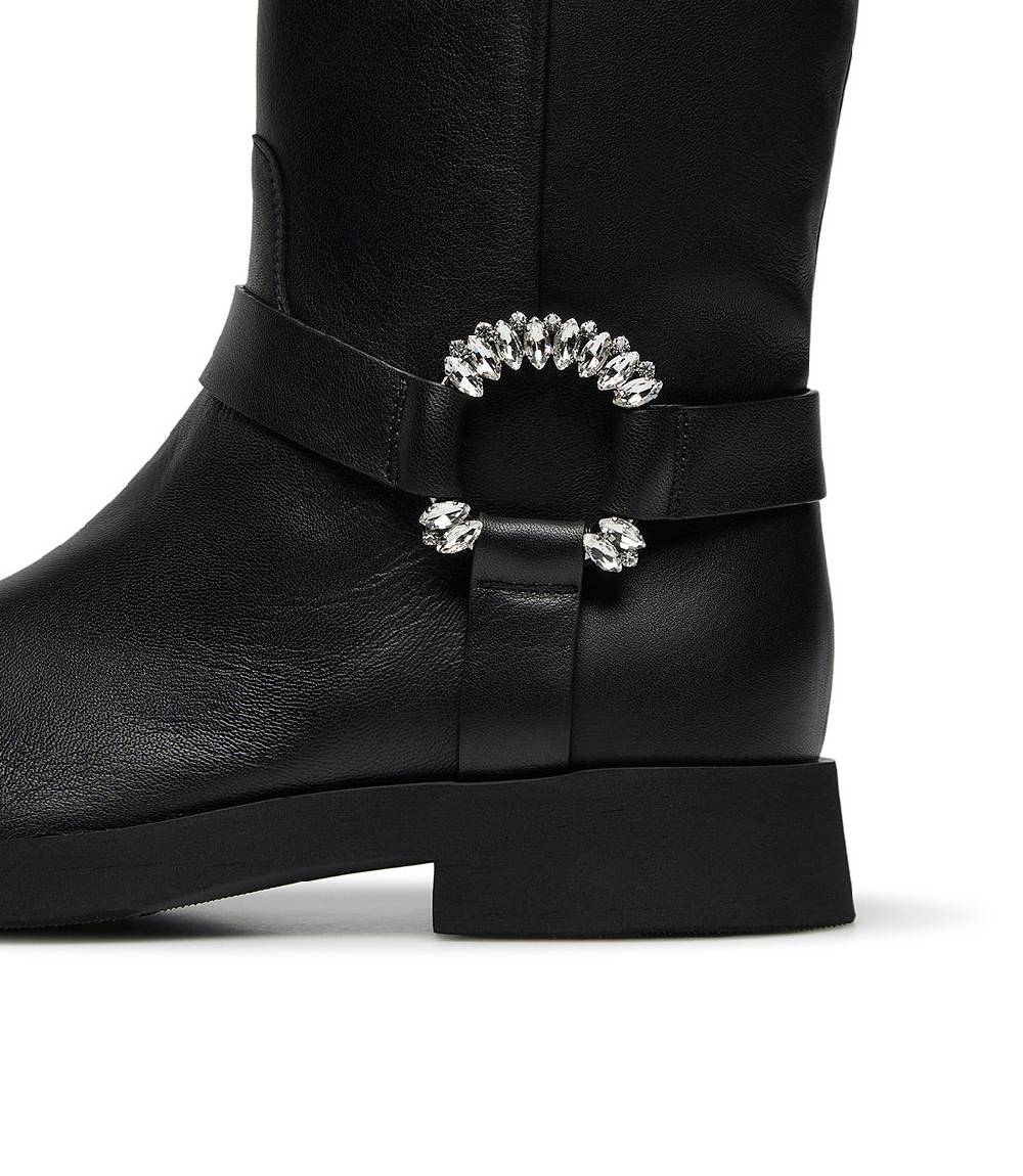 Loriblu Stivale In Nappa Nera Con Fibbia Gioiello