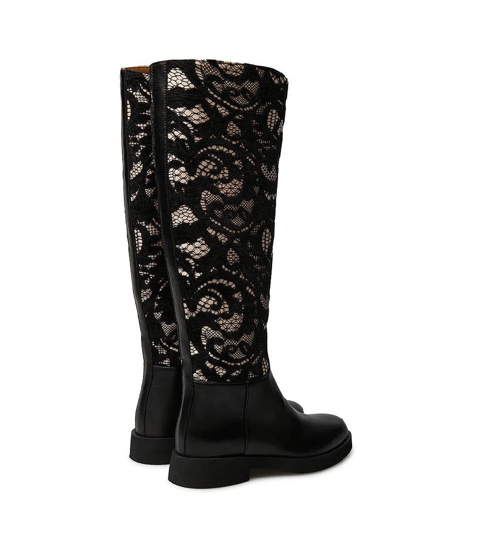Loriblu Stivale In Vitello Nero E Pizzo