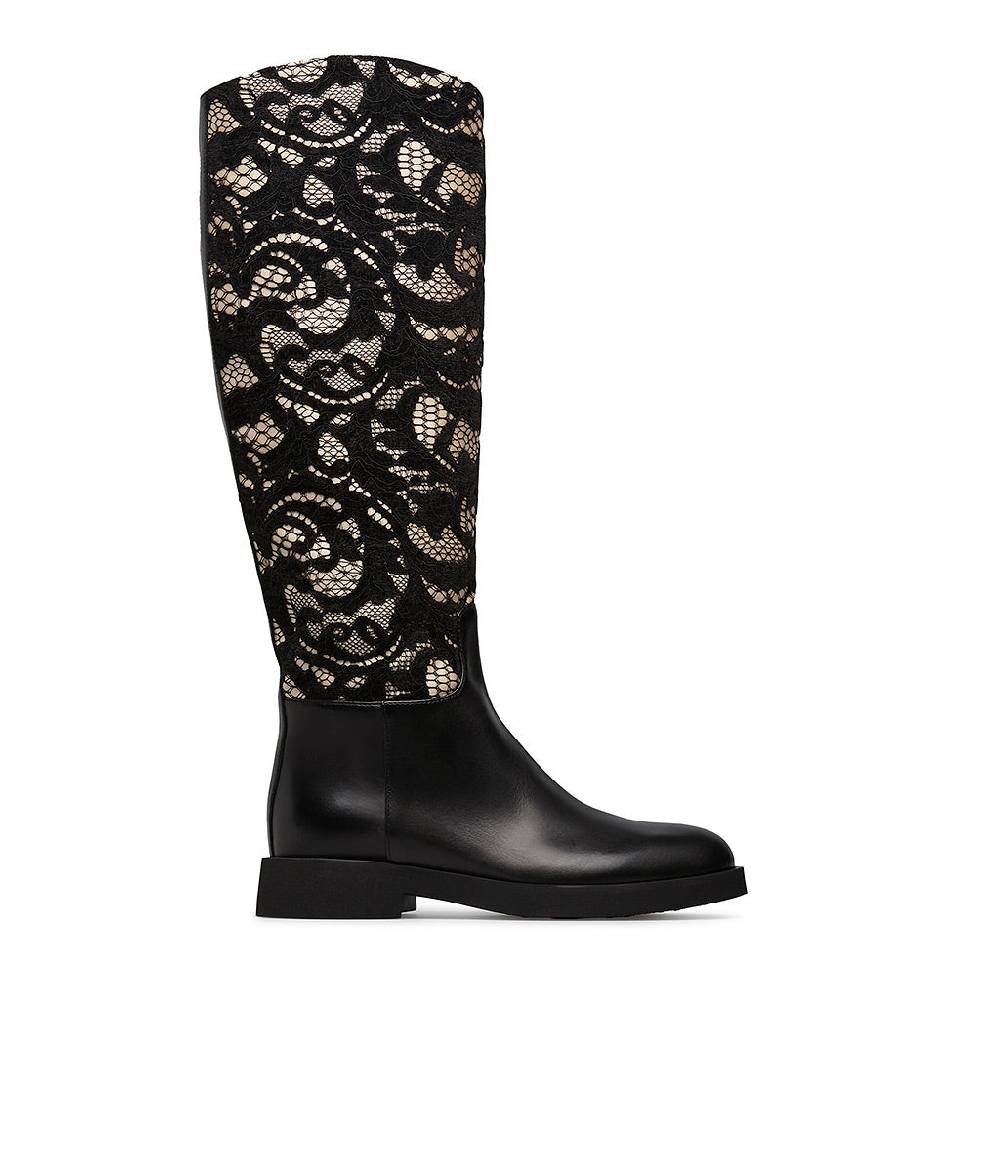 Loriblu Stivale in vitello nero e pizzo