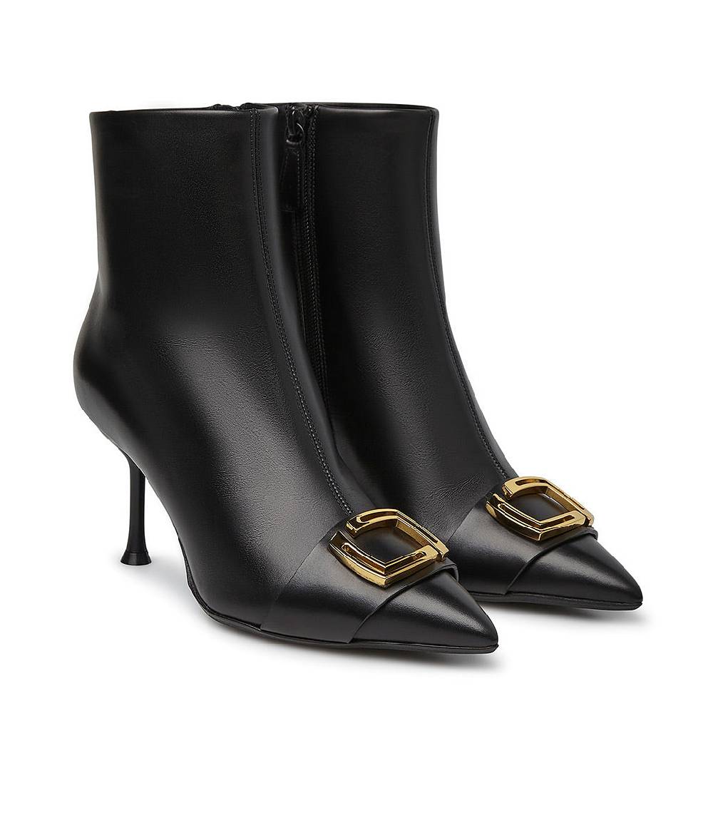 Loriblu Stivaletti In Pelle Nera Con Placca-logo