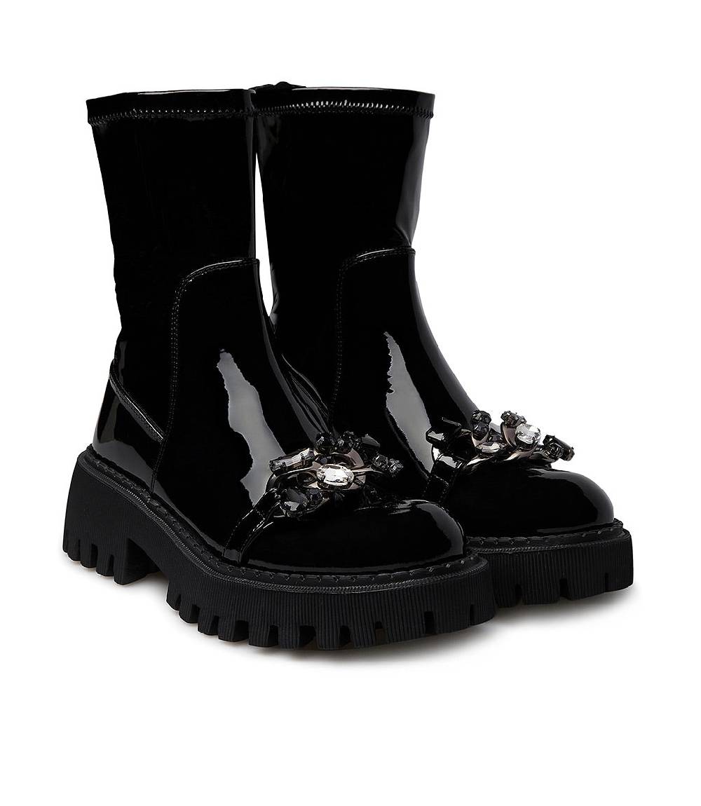 Loriblu Stivaletto In Vernice Nera Con Pietre