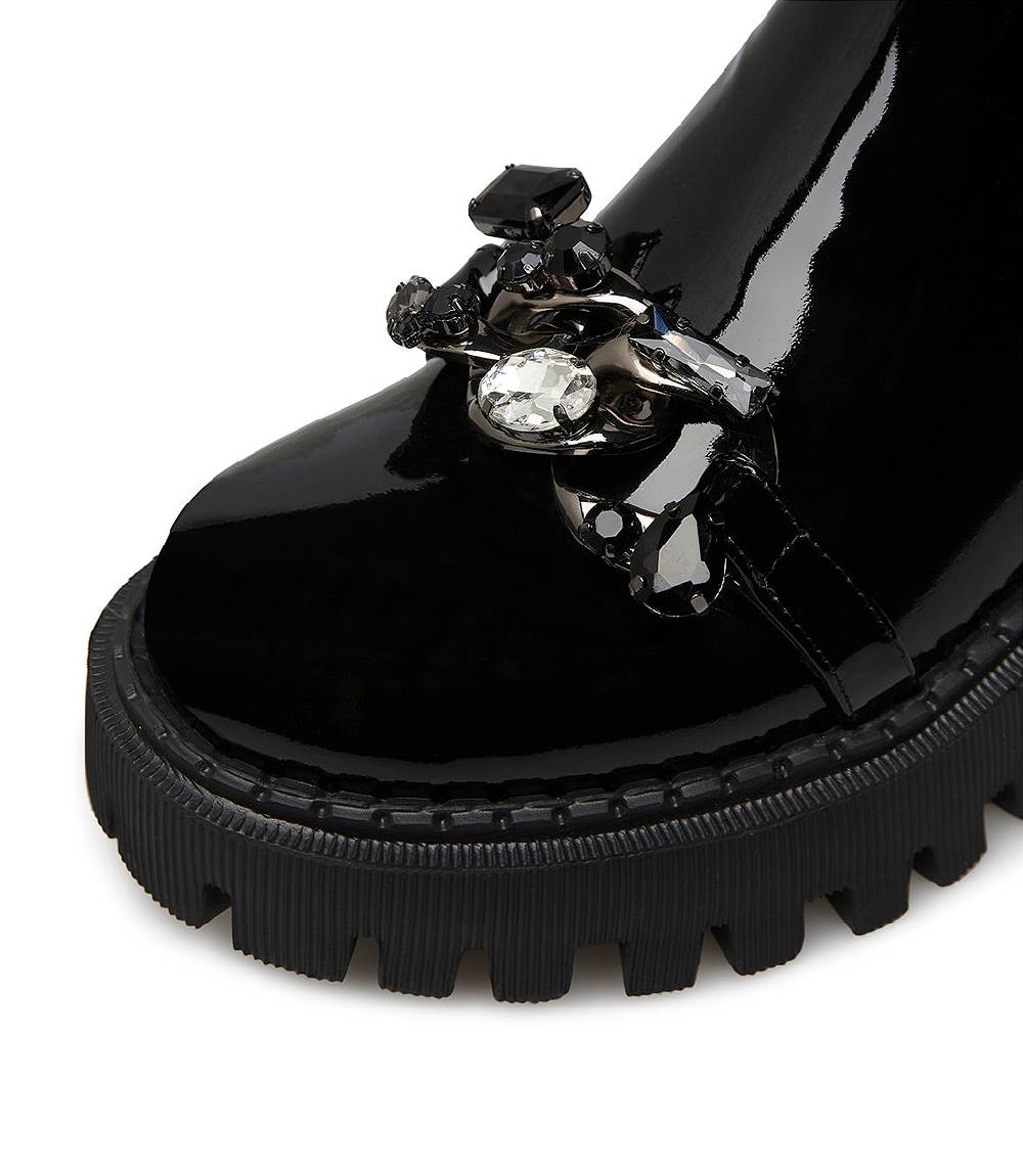 Loriblu Stivaletto In Vernice Nera Con Pietre