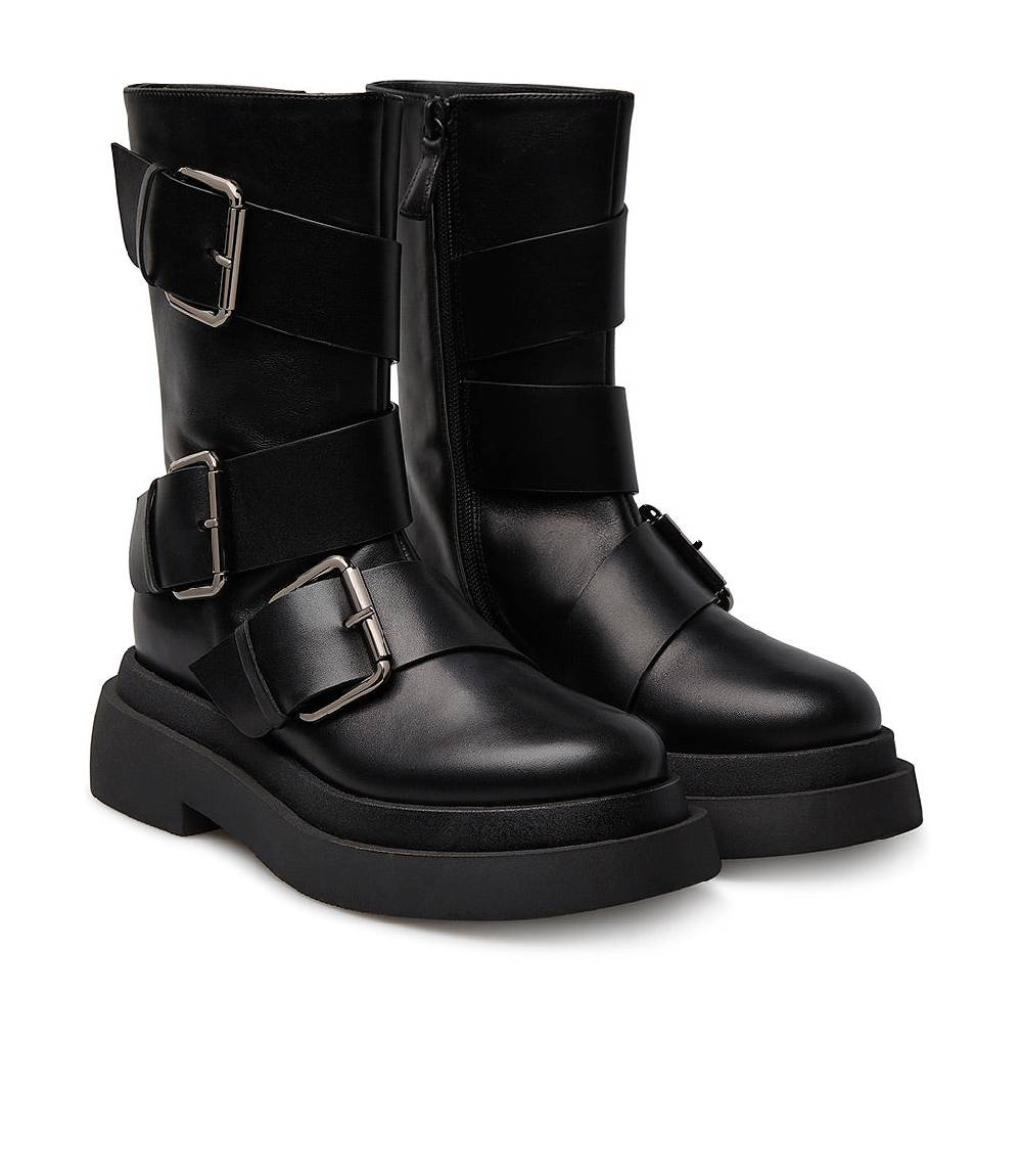 Loriblu Stivaletto In Vitello Nero Con Cinturini