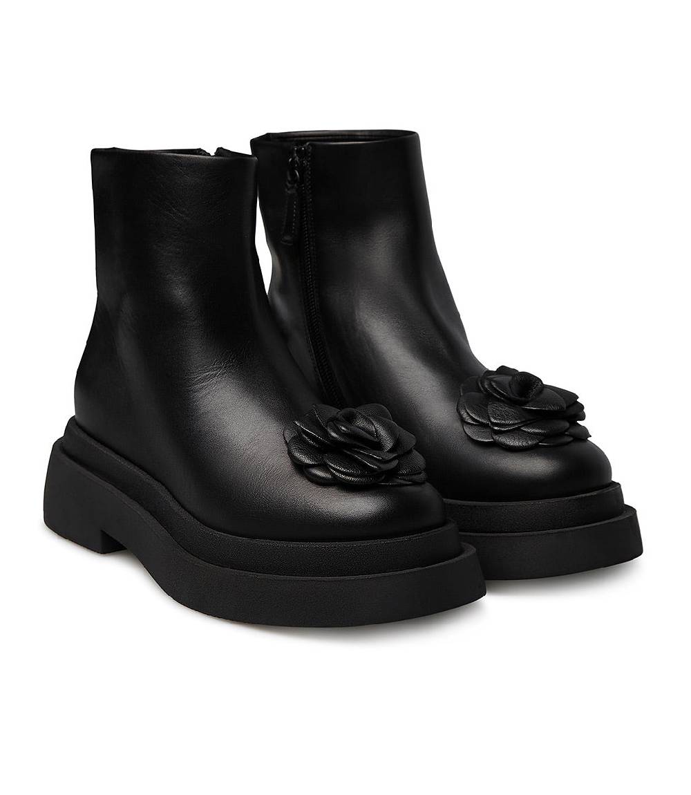 Loriblu Stivaletto In Vitello Nero Con Fiore