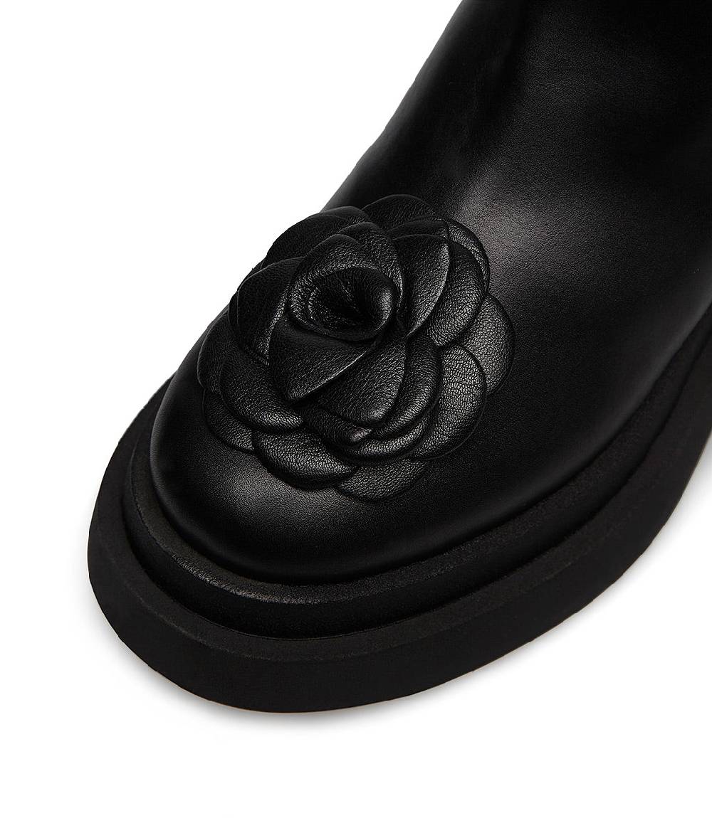 Loriblu Stivaletto In Vitello Nero Con Fiore