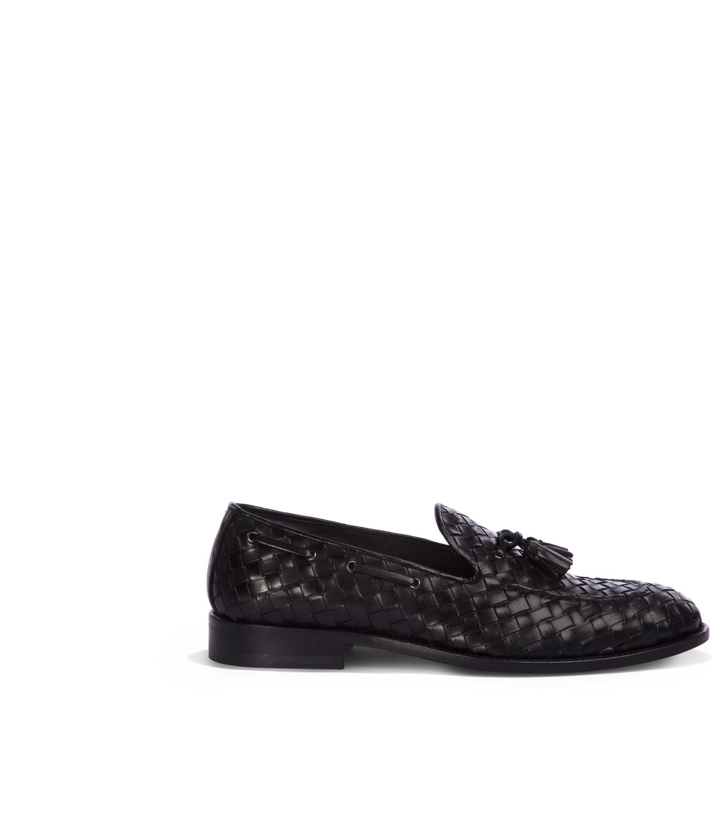 Loriblu Mocassini da barca in pelle intrecciata nera