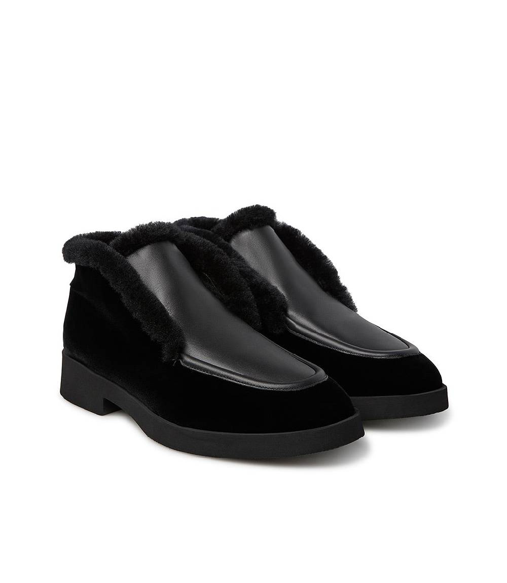 Loriblu Mocassini In Camoscio E Nappa Nera Con Fodera Shearling
