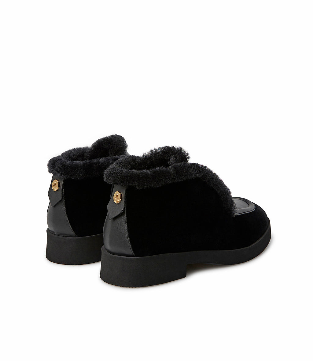 Loriblu Mocassini In Camoscio E Nappa Nera Con Fodera Shearling