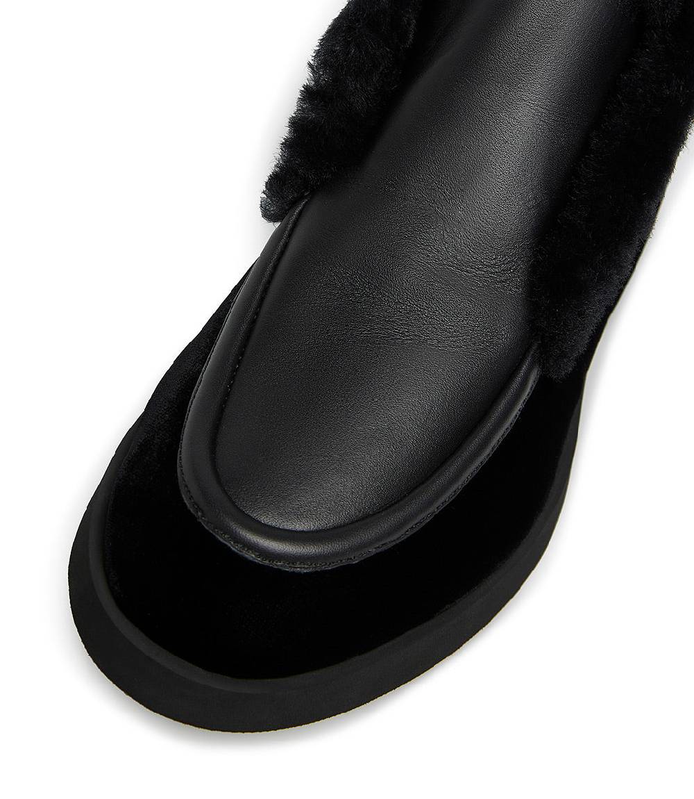 Loriblu Mocassini In Camoscio E Nappa Nera Con Fodera Shearling