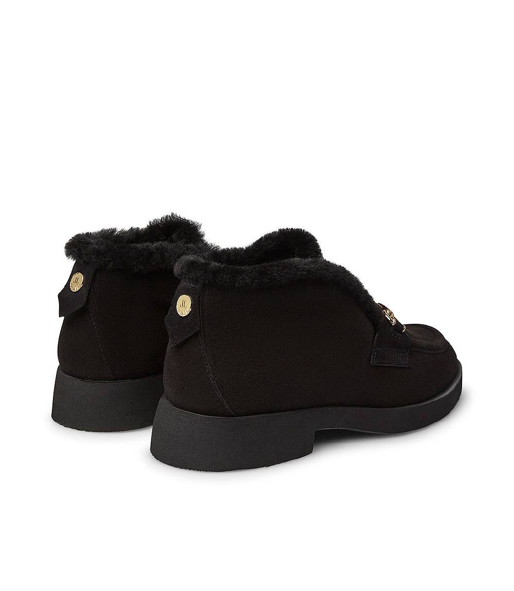 Loriblu Mocassini In Camoscio E Shearling Nero Con Fibbia-logo