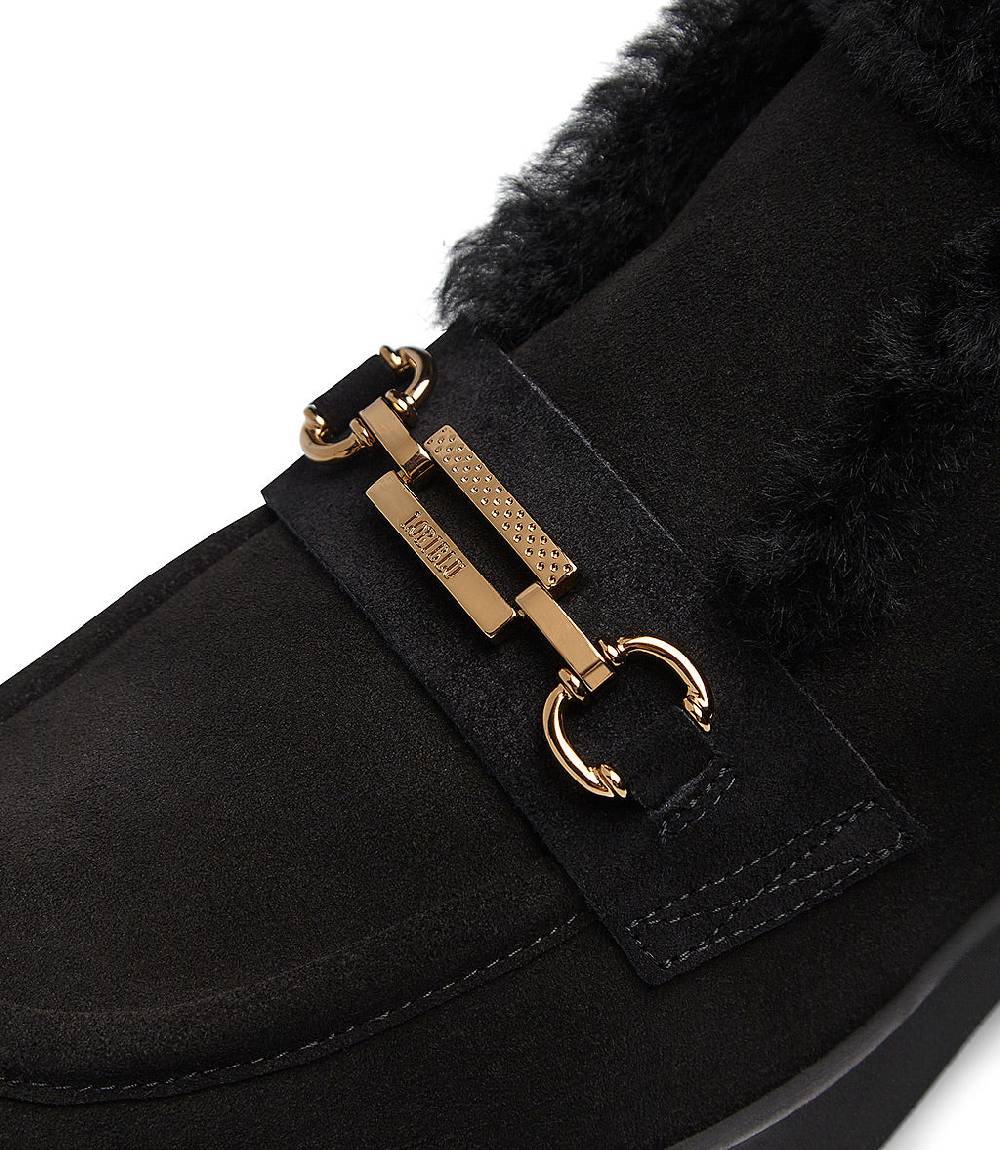 Loriblu Mocassini In Camoscio E Shearling Nero Con Fibbia-logo