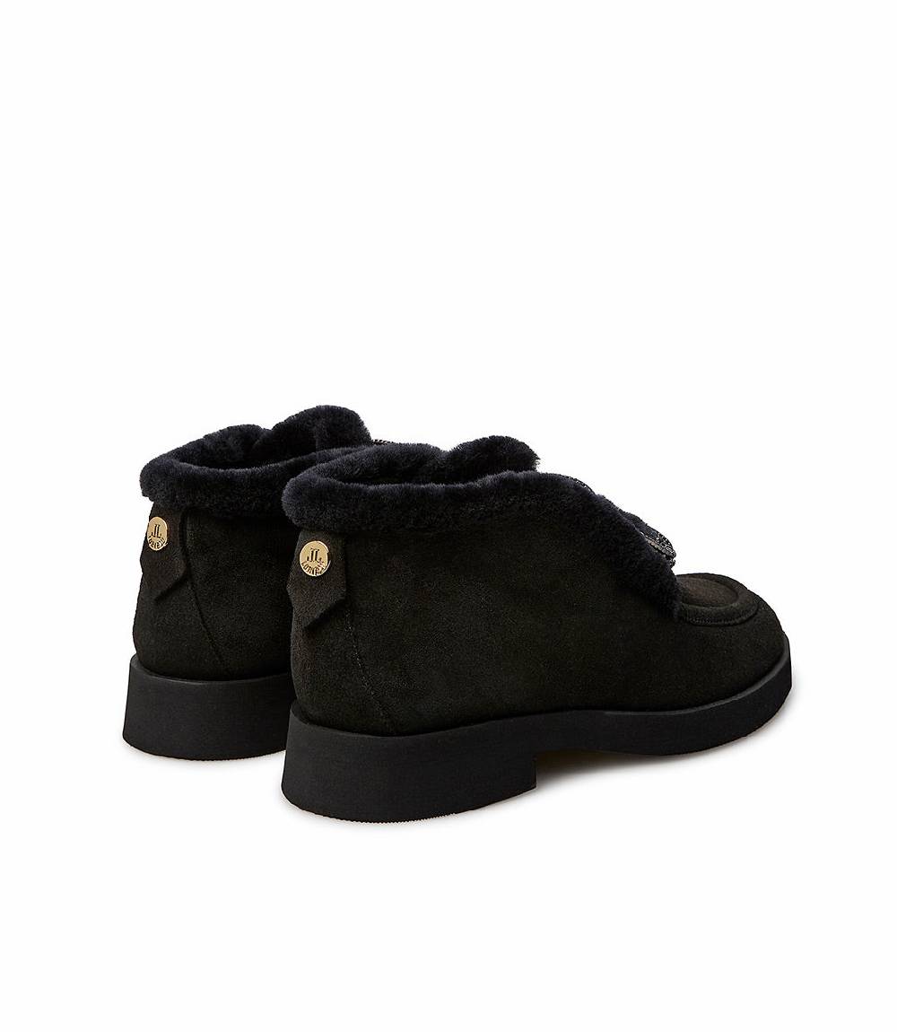 Loriblu Mocassini In Camoscio E Shearling Nero Con Fibbia-gioiello