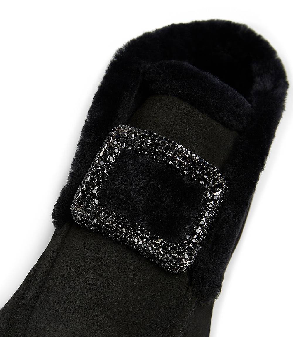 Loriblu Mocassini In Camoscio E Shearling Nero Con Fibbia-gioiello